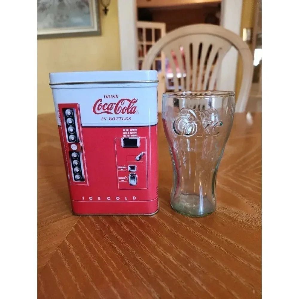 Vintage 1997 COCA-COLA  TIN CAN & MINI GLASS